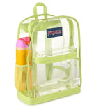JanSport Clear Pack – 25.5L Transparent Backpack, Large Main Compartment, Side Water Bottle Pocket, Front Zippered Pocket, Mesh Bottom Panel, Citron Lime