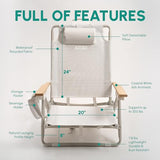 SUN'Y Escapes Backpack Beach Chair - Made w/Ocean Bound Plastics, Customizable w/MOLLE Accessories, Ultra Lightweight, Low-Seat Natural Comfort, Durable, Rust Free & Waterproof - Nautical Navy