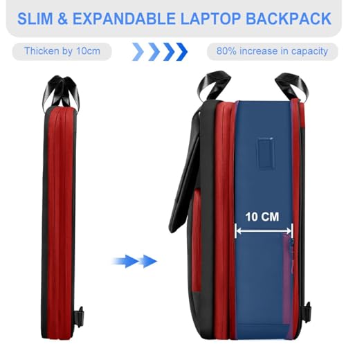 ZINZ Slim & Expandable Laptop Backpack 15.6 16 17 inch Travel Business Backpack Water-Resistant Daypack for Men and Women，Black red