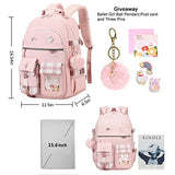 KIDNUO Backpack for Girls, 15.6 Inch Laptop School Bag Kids Kindergarten Elementary College Backpacks Large Bookbags for Teen Girl Women Students Casual Travel Daypacks (Pink)