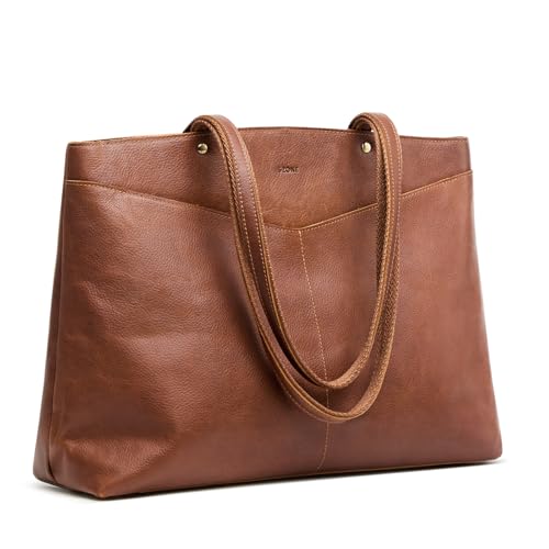 S-ZONE Leather Tote Bag for Women with Zipper Work Tote with Laptop Compartment Shoulder Bags Handbag Travel