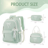 Similove Kids Backpack for Girls - 3PCS Cute Embroidered Bow Girls Backpack with Insulated Lunch Bag & Pencil Case - Bookbag for Teen Women Middle High School College Work Travel Daypack
