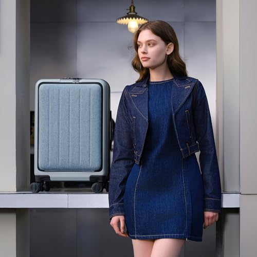 NINETYGO Carry On Luggage 22X14X9 Airline Approved with Front Pocket, 20 Inch Luggage with Front Compartment, Expandable, Double Spinner Wheels, Hardsided PC, TSA Lock (Midnight Black, Seine Max)