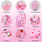 PIKBEAR Girls Backpack Set with Lunch Box & Pencil Case, Floral Print Girls School Backpack for Elementary/Middle/High School (Pink-Strawberry)