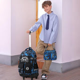 Scothen Rolling Backpack for Boys, Cool Luminous Gamer Roller School Backpacks for Boys with Lunch Bag and Pencil Pouch, Kids Backpack Bookbag with Wheels for Kindergarten Elementary Middle School