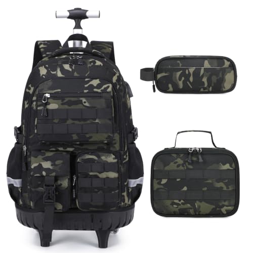 DIGOBAY Camo Rolling Backpack for Boys, 3PCS Tactical Kids Rolling Backpack Set with Lunch Bag & Pencil Case, Boys Wheeled School | Backpacks4Less