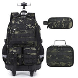 DIGOBAY Camo Rolling Backpack for Boys, 3PCS Tactical Kids Rolling Backpack Set with Lunch Bag & Pencil Case, Boys Wheeled School Bookbag for Elementary, Middle, High School