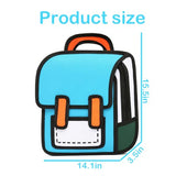 Lifelix Kids Kawaii Backpack for Boys Girls Cute Toddler 2D Cartoon Comic Paper Jump Bookbag Fun Weird School Schoolbag (Blue, Large)