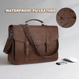 MOSISO 3 in 1 Laptop Bag Laptop Backpack, 15.6 inch Vintage PU Leather Briefcase Messenger Bags with Laptop Compartment, 15-16 inch Laptop Shoulder Bag Casual Handbag for College Work Business, Brown