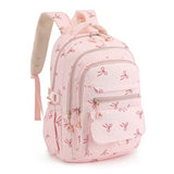 RTGNEI Kids High Middle School Backpack for Girls Travel Kawaii Laptop Coquette Bow Bookbag,Pink Bow