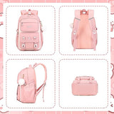 PIG PIG GIRL Girls Backpack, Kids Backpack for Girls with Anti-theft Back Pocket, Lightweight School Bookpack, Watrer Resistant, Bookbag for Elementary Primary School, Pink