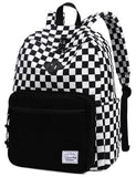 VASCHY Corduroy Backpack for School, Lightweight School Bag for Elementary, Middle & High School, Teen Bookbag, Casual Travel Daypack Black White Checkered