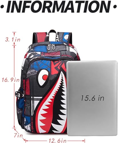 kejinsge Shark Teens Backpacks Fashion Schoolbag Casual Waterproof Travel USB Laptop Backpack (Style 1)