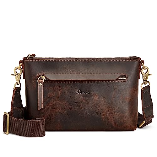S-ZONE Leather Crossbody Bags for Women medium Designer Purses Trendy Shoulder handbags with Wide Strap