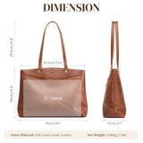 S-ZONE Leather Tote Bag for Women with Zipper Work Tote with Laptop Compartment Shoulder Bags Handbag Travel
