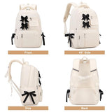 Bevalsa Backpack for Girls, Bow School Backpack for Kids with Lunch Bag & Pen Case, Cute Bookbag for Teens Girls Children for Elementary Middle High College Student, Back To School Gift (Beige)