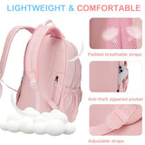 VASCHY Backpack for Girls Ages 8-12, 17 Inch Lightweight School Bag with Clear Pin Display Pouch, Water Resistant Teen Girl Bookbag with Multiple Pockets, Middle School Backpack for Grades 3-6 Pink