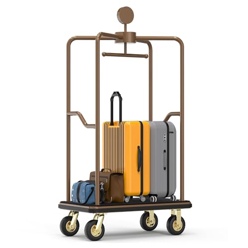 CrazyAnt Hotel Luggage Cart, 1600 lbs Capacity Commercial Bellman's Cart with 8" Silent Wheels, Brushed Stainless Steel Frame and Nylon Carpet Deck for Hotels, Condos, Resorts
