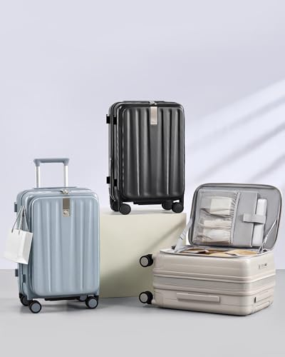 Hanke 24 Inch Expandable Luggage Top Opening Checked Bag Luggage Hard Shell Suitcases with Wheels Lightweight Travel Luggage Medium Suitcase with Lock for Woman Men-Jet Black