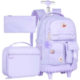 CCJPX Rolling Backpack for Girls Women, 21 inch Roller Wheels School Bookbag, Wheeled Suitcase Backpacks with Lunch Bag for Teen - Purple