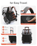 TOURIT 50 Cans Rolling Backpack, Double Deck & Dual-Bar Handle Travel Soft Cooler Bag with Wheels, 30L Space Beach Cooler Size 18"(15"+3")×13"×11",Black