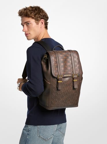 Michael Kors Colby Medium Buckle Flap Backpack, Brushed Gold-Tone Hardware/Chocolate