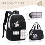 Girls Backpack,3pcs Backpack with Lunch Box Pencil Case Set 15.6 Inch Laptop School Bag Kids Kindergarten Elementary College Bags Large Bookbag for Teen Women Students Casual Travel Daypacks Black
