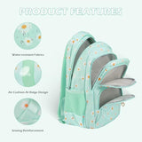 Glodwheat Daisy Printed Backpack For Girls- 3Pc Set With Lunch Box & Pencil Case, Lightweight Water-Resistant Bookbag For Elementary School
