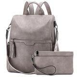 RAVUO Backpack Purse for Women, Fashion Anti Theft Leather Purse Convertible Ladies Shoulder Bag Handbag with Guitar Shoulder Strap,Grey