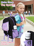 VASCHY Backpack for Girls, Cute Elementary School Bag Bookbag for Primary Schooler Kids with Sparkling Sequin Clear Pocket Black Purple