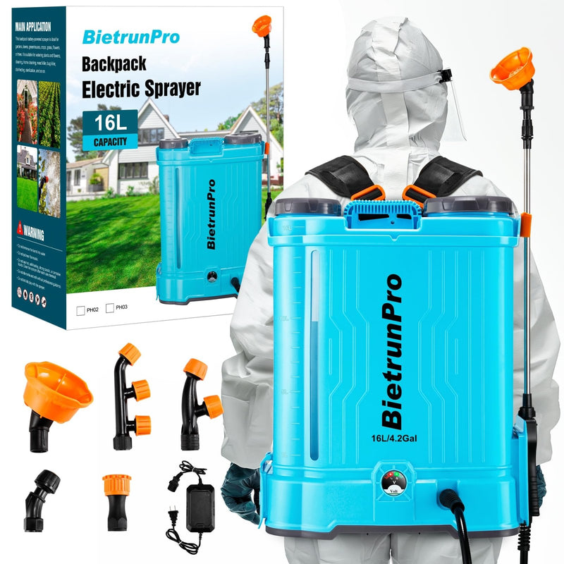 4.2 Gallon Battery Powered Backpack Sprayer with Auto Mixing, 4H Continuous Spraying, 100 PSI Backpack Battery Powered Sprayer with 5 Nozzles, Electric Operated Sprayer for Weeding, Lawn & Garden