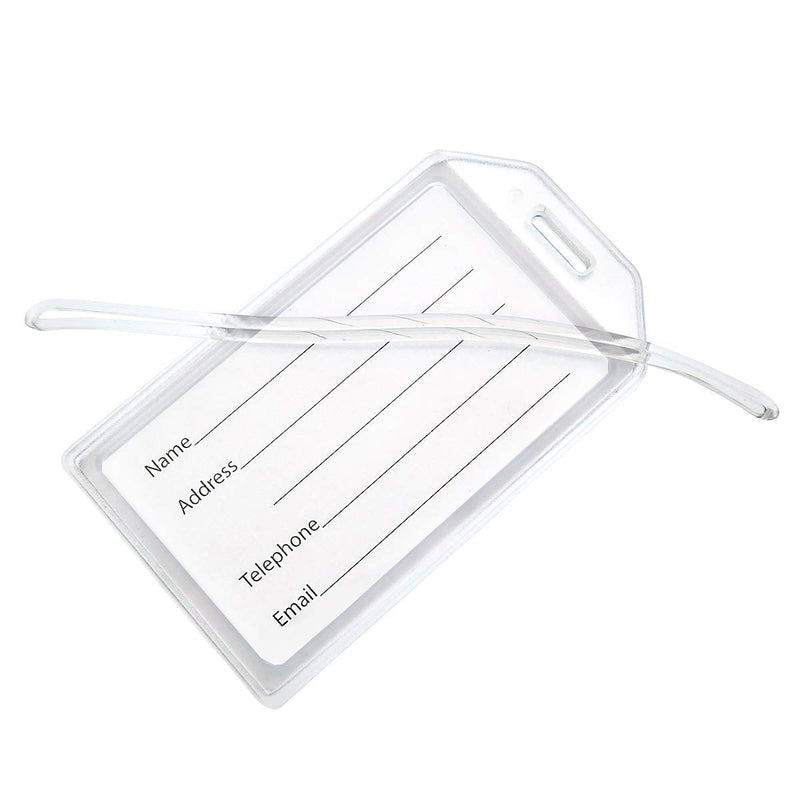 5 Pack - Premium Rigid Airline Luggage Tag Holders with 6" Worm Loops - Heavy Duty Hard Plastic - Suitcase ID Tag Identifiers with Business Card Insert Window by Specialist ID (Translucent/Clear)