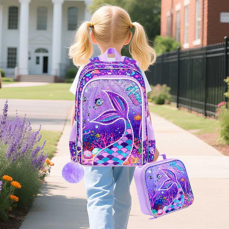 5 - Piece Kids Luggage Set – Enchanting Hardshell Girls Suitcase with 360° Spinner Wheels, Lightweight Airline - Approved Carry - On (16") for Travel, Mermaid Purple