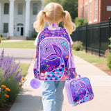 5 - Piece Kids Luggage Set – Enchanting Hardshell Girls Suitcase with 360° Spinner Wheels, Lightweight Airline - Approved Carry - On (16") for Travel, Mermaid Purple