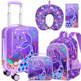 5 - Piece Kids Luggage Set – Enchanting Hardshell Girls Suitcase with 360° Spinner Wheels, Lightweight Airline - Approved Carry - On (16") for Travel, Mermaid Purple