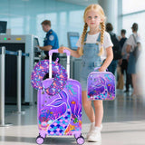 5 - Piece Kids Luggage Set – Enchanting Hardshell Girls Suitcase with 360° Spinner Wheels, Lightweight Airline - Approved Carry - On (16") for Travel, Mermaid Purple