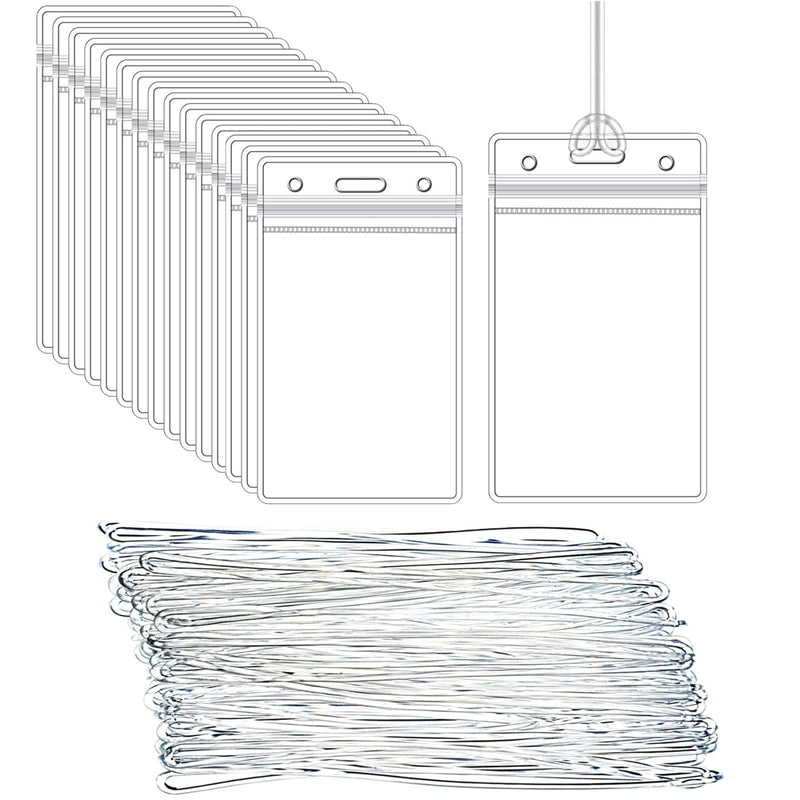 50 Pcs Clear Luggage Tags Bag Tags Holder Identification ID Card Badge Holder with 50 Pcs Clear Luggage Tag Loop Straps for Business Travel and Office Supplies