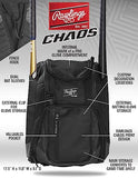 Rawlings | CHAOS Backpack Bag Series | Youth Baseball & Fastpitch Softball | Black