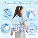 KIEAL 16.5/19IN School Backpack for Girls with 24Pcs Accessories, Anti-Theft Kids Backpack for Students, New Semester Presents with Pins and Card Holder