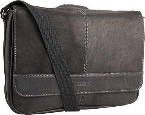 Kenneth Cole REACTION Risky Business Messenger Full-Grain Colombian Leather Crossbody Laptop Case & Tablet Day Bag, Black