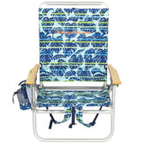 Tommy Bahama 2-Pack 4-Position Extended 12.8" seat Height Easy in-Easy Out Folding Backpack Beach Chair, Blue Tropical Leaves