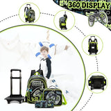 Meetbelify Kids Backpacks with Wheels for Boys Football Rolling Backpack with Lunch Box for Elementary Students Trip Luggage for Boys Ages 6-8