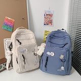GAXOS Cute Aesthetic Backpack for School Middle Student Travel Blue Backpack Teens Girls Bear Pin Book Bags