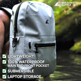 Breakwater Supply™ Fogland Lite Small Waterproof IP68 Submersible Backpack | Laptop Sleeve & Airtight Zippers for Outdoors, Surfing, Kayaking, Hiking, Cycling, Unisex TPU Dry Bag (Fog White, 15L)