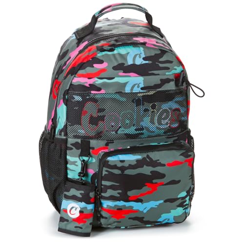 Cookies Escobar Smell Proof Backpack – Odor-Blocking Travel Bag with Laptop Sleeve, Front Camo Pocket & Side Bottle Holders – Durable Streetwear Backpack for Work & Everyday Use – Green Camo