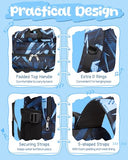 BLUEFAIRY Kids School Backpack for Boys Girls Ages 6-8 8-10 10-12 Elementary Middle School Book Bags with Laptop Compartment Mochilas Escolares para Niños Niñas de 8 10 12 Años (Blue, Geometric)