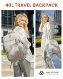 LOVEVOOK Travel Backpack For Women, 40L Carry On Backpack Flight Approved, TSA Personal Item Travel Bag Fits 17 Inch Laptop, Business Weekender Overnight Waterproof Daypack With 2 Cubes, Grey-Pink