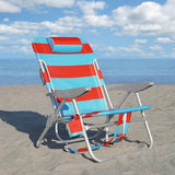 Rio Beach 2-Pack Wide Big Boy 4-Position Backpack Beach Chair with Pillow, Arms, and Storage Pouch, Lightweight Outdoor Portable Camping Chair with Carry Straps, Supports up to 300 lbs., Blue/Red