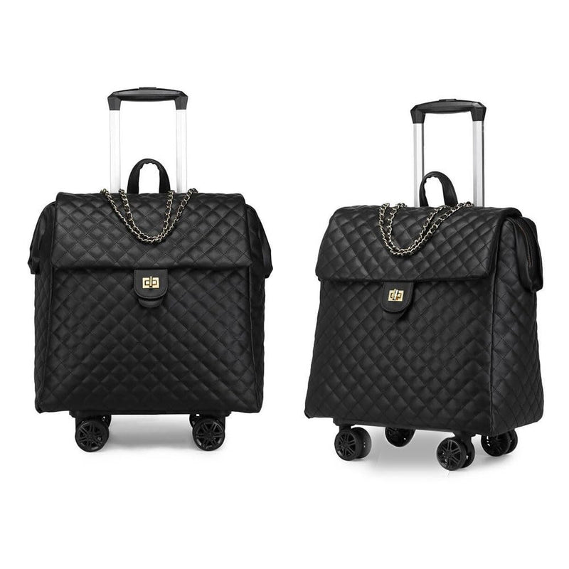 VH&GRED Luxury Carry on Luggage for Women Designer Underseat Carry On Luggage with Wheels Diamond Quilted Leather Carry On Luggage Vintage Style Suitcases with Wheels