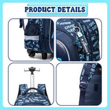 Meetbelify Boys Rolling Backpack with Wheels Kids Luggage for Elementary Students Trolley Trip Carry On Bag for Girls Boys 6-8